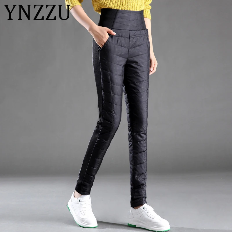 Женские брюки на утином пуху YNZZU элегантные облегающие плотные теплые