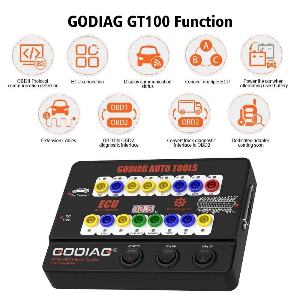 GODIAG GT100 автомобильный инструмент OBDII разрывная коробка мощный разъем ECU