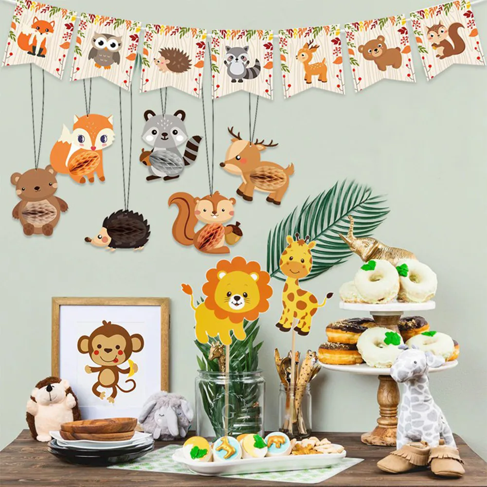 

Woodland Jungle Animal Party Decoration Jungle Safari Birthday Party Happy Birthday Banner Kid Zoo One 1st Birthday Forest Favor