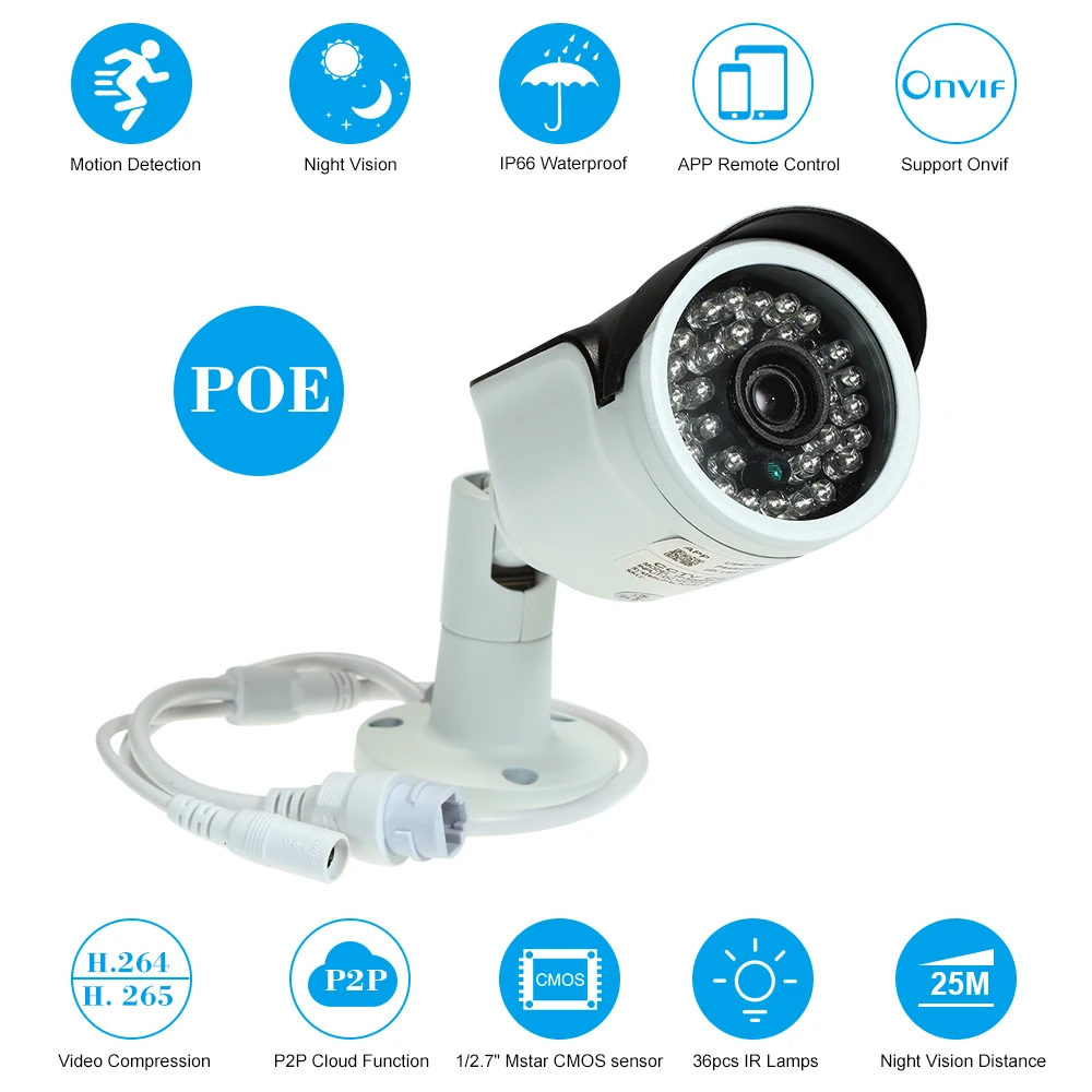 

4MP ( 1080P / 1440P / 1520P ) Camera HD Bullet POE IP Camera Cam 1/2.7 Outdoor Waterproof CMOS Sensor Motion detection