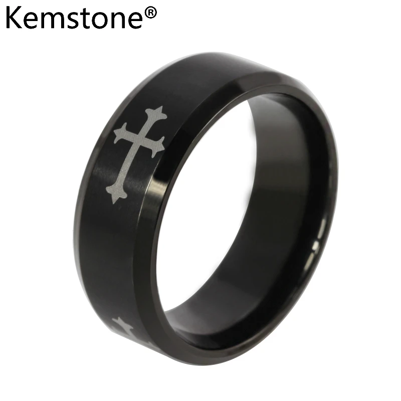 Религиозный крест Kemstone черное кольцо из нержавеющей стали 8 мм ювелирные изделия