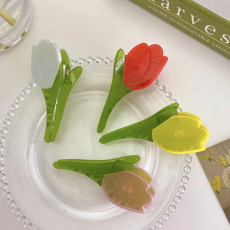 2022 New Design Colorful Acetic Tulip Hair Clip Claws Flower Hairpin For Women Makeup Bath Accessories Headwear |