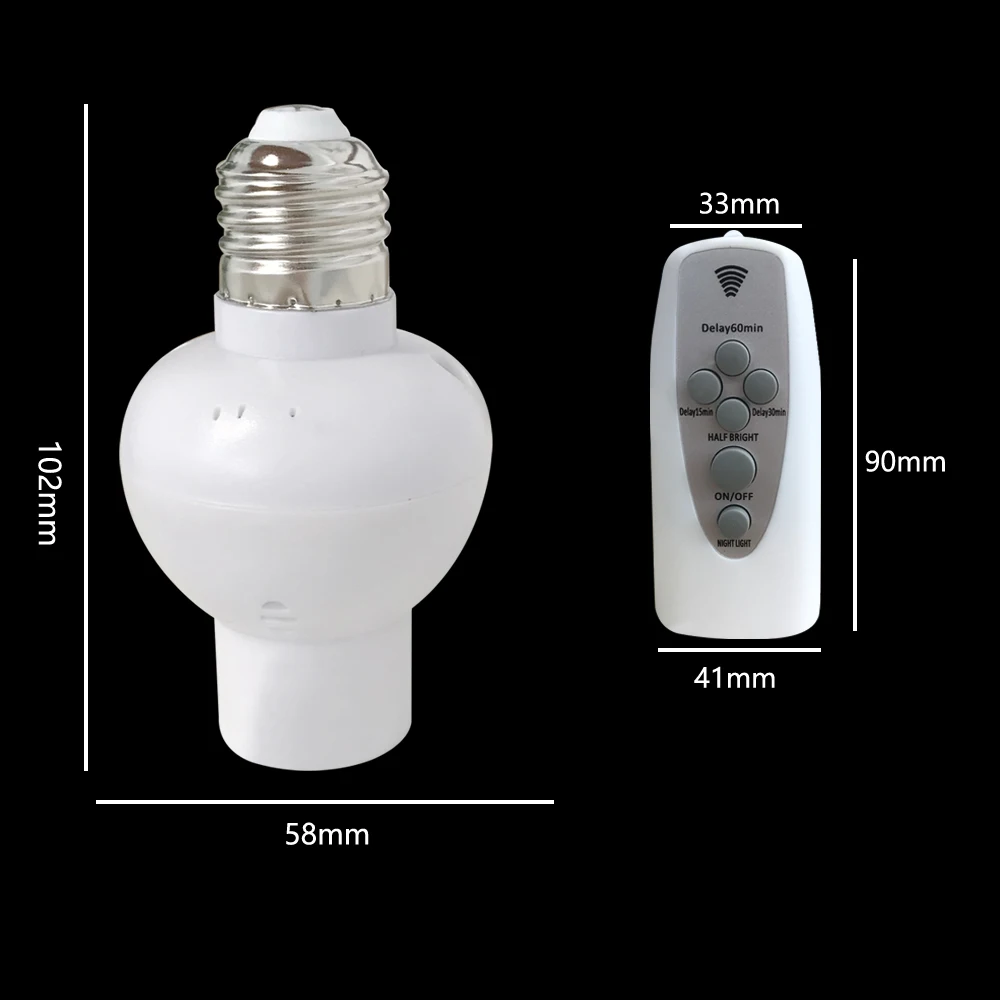 E26 E27 Wireless Remote Control Lamp Bulb Holder Dimmable Socket 220V LED Night Light with Timer Base | Освещение