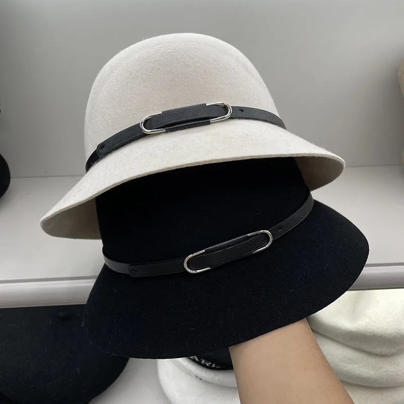 

202109-weimin autumn winter wool belt formal lady bucket cap women leisure hat