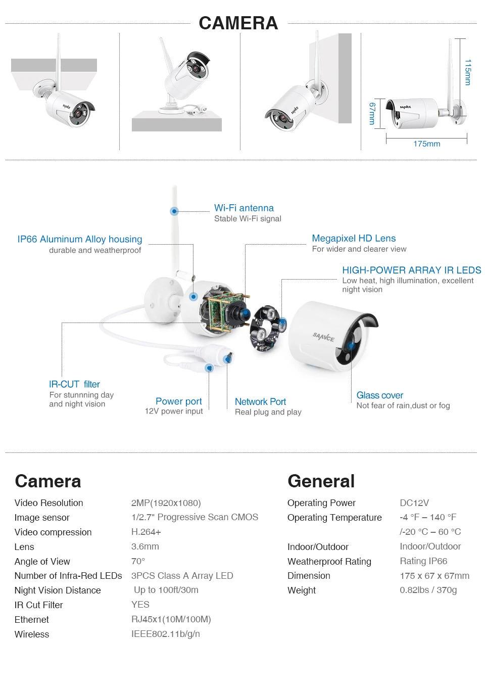 SANNCE 8CH 1080P Wi-Fi камера видеонаблюдения системы безопасности 8 шт. 2MP беспроводная уличная Wifi ip-камера P2P система видеонаблюдения Комплект