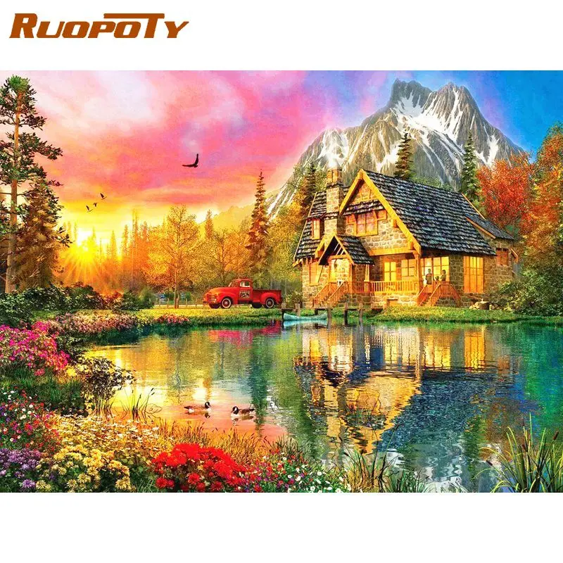 RUOPOTY оформленная фоторамка для взрослых речный дом на снежной горе самодельные
