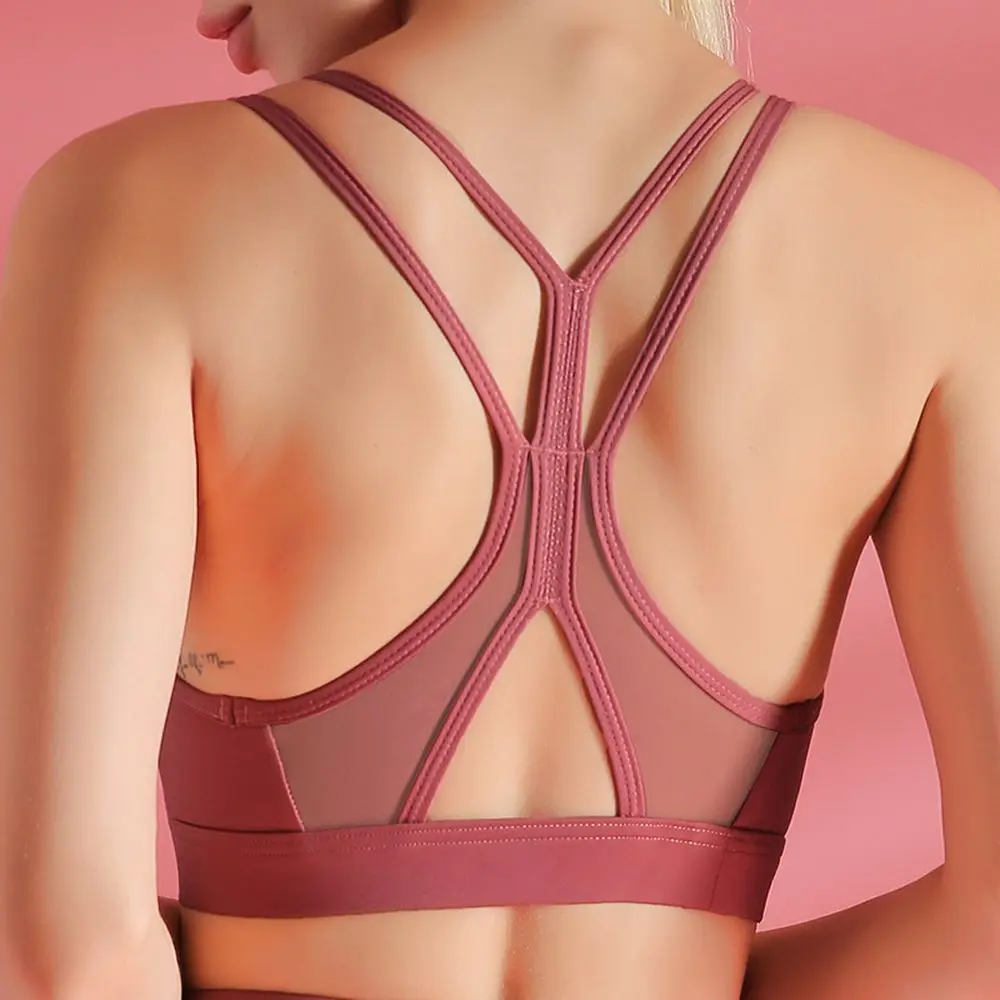 

2020 Solid Color Sports Push Up Bra Hollow Bra Stitching Bralette Sports Underwear Women Fitness Sexy Suspenders Bra Women
