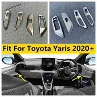 inner door armrest window lift button control panel black silver stainless steel kit cover trim fit for toyota yaris 2020 2021