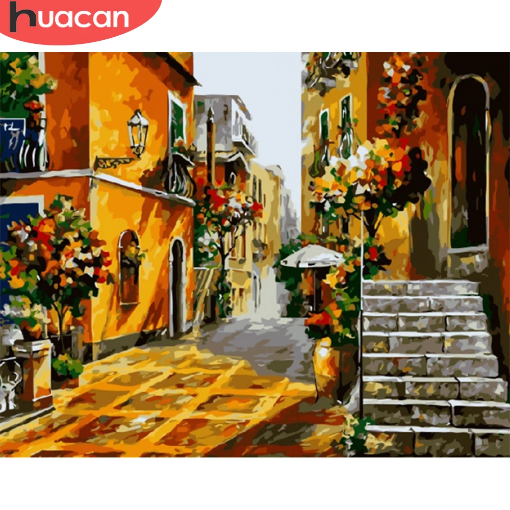HUACAN DIY картина маслом по номерам домашний пейзаж наборы для рисования на холсте Ручная роспись картины уличный пейзаж украшение дома