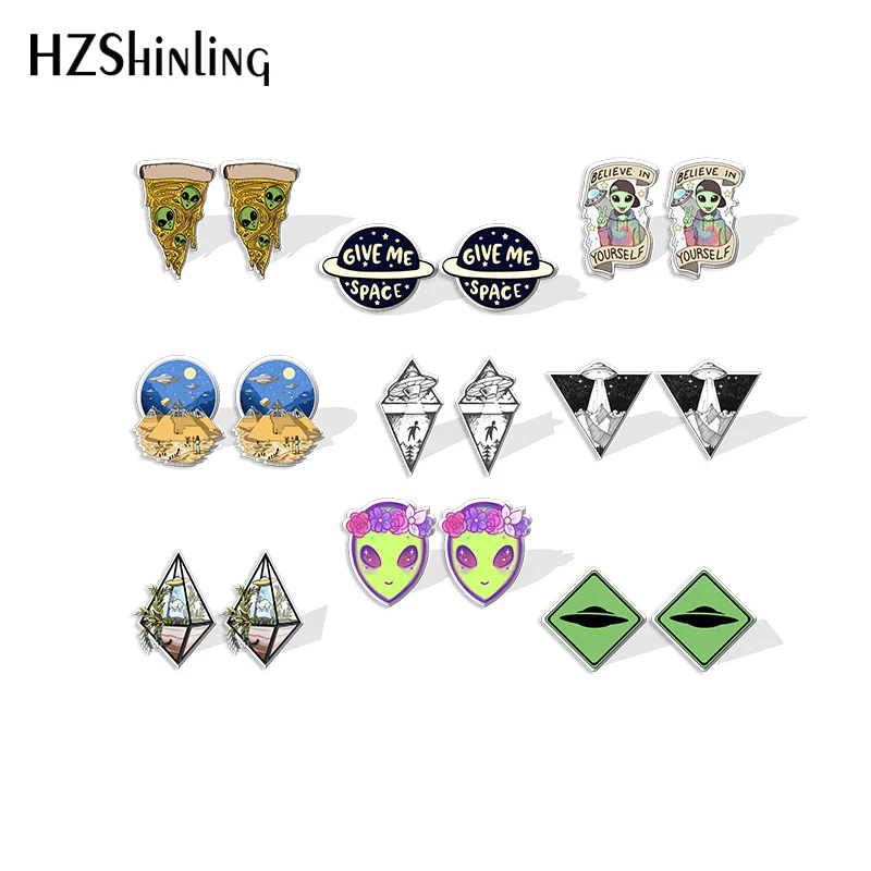 

2021 New UFO Alien Stud Earring Spacecraft Acrylic Resin Earrings Epoxy Handmade Jewelry Gifts Girl