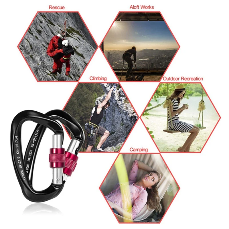 

25KN Professional Climbing Carabiner D Shape Aviation Aluminum Safety Lock Outdoor Mountaineering Equipment