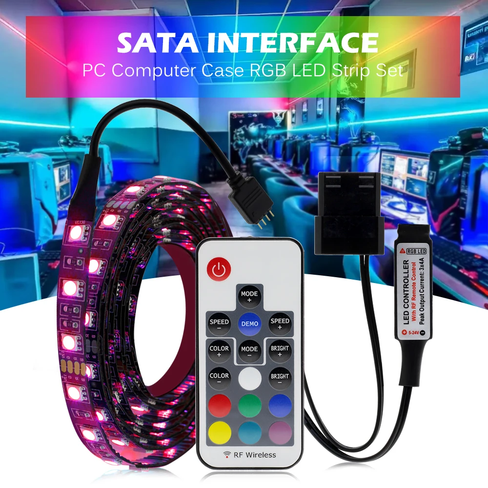 Светодиодная лента Sata 5050 12 В RGB 0 5 м 1 2 гибкая светодиодная для ПК компьютера с