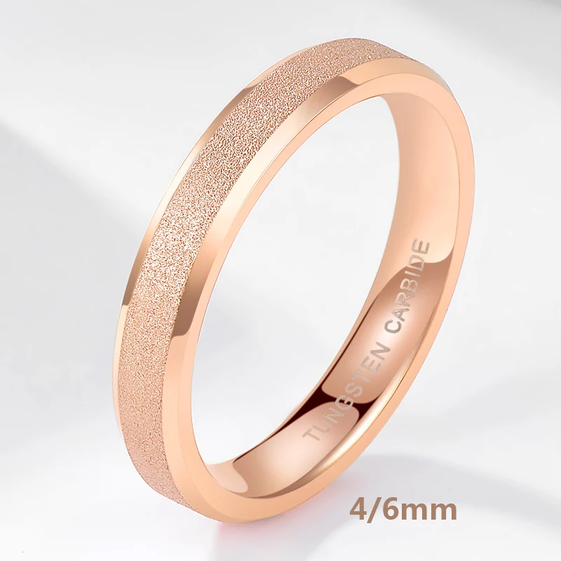 TIGRADE Tungsten Carbide Rose Gold Frosted Ring 4mm 6mm For Women Men Wedding Engagement Band Matte Brushed Female anillos mujer