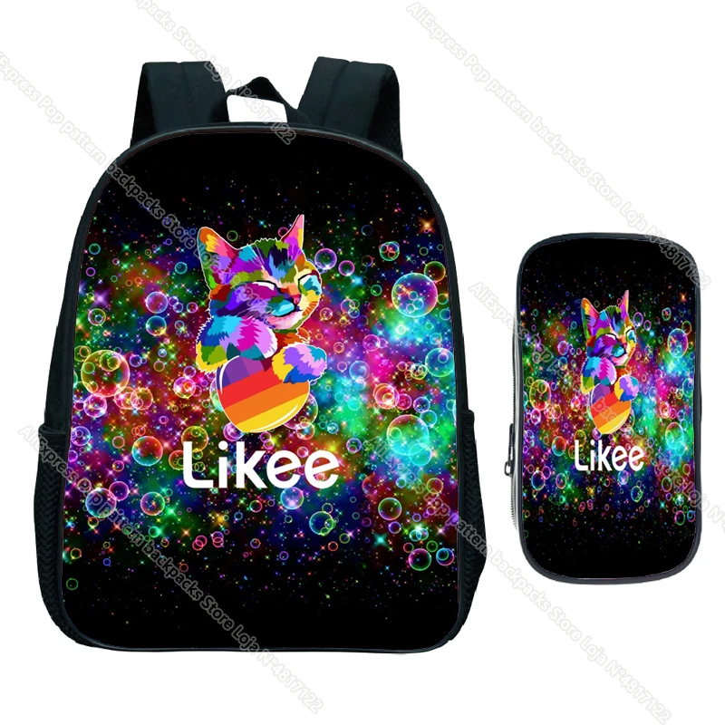 

2pcs/set Russia Type Likee Backpack Casual "LIKEE 1 (Like Video)" 3D Print Zipper Pencil Case Bagpack Boys Girls School Bags