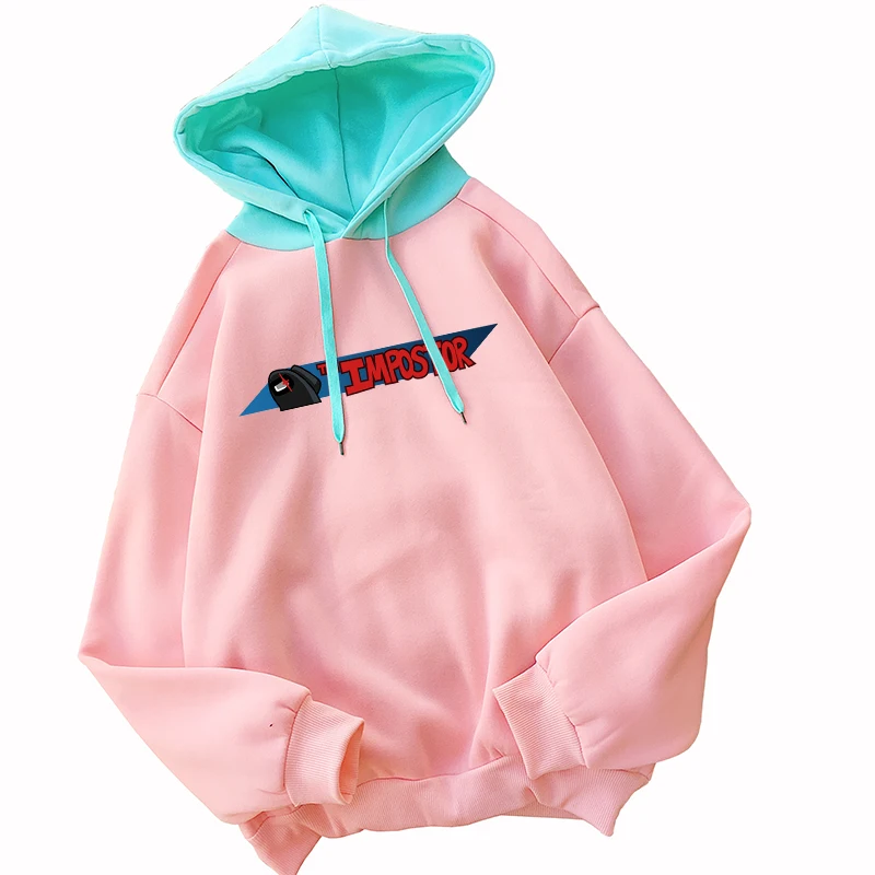 

Harajuku Hoodie Autumn Winter New Fleece Spell Color Stitching Sweatshirt Women Kawaii Among Us Printed Sudaderas Casual Clothes