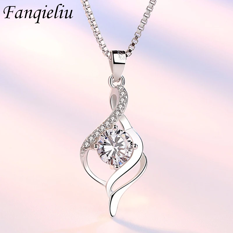 

Fanqieliu Luxury Crystal Jewelry Engagement Gift For Girl Solid 925 Sterling Silver Pendant Necklace For Women Chokers FQL21127