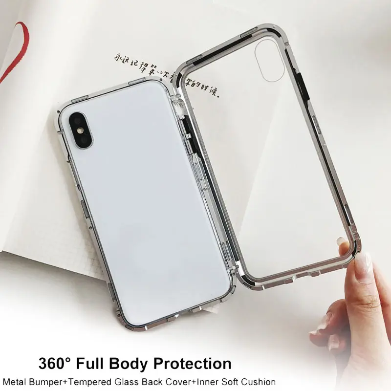 Metal Magnetic Adsorption Glass Case For iphonex Phone Cover Tempered Full Protective | Мобильные телефоны и аксессуары