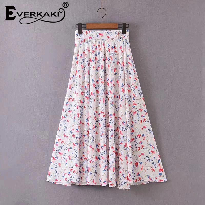 Everkaki Boho Длинная женская юбка с цветочным принтом летняя пляжная Женская