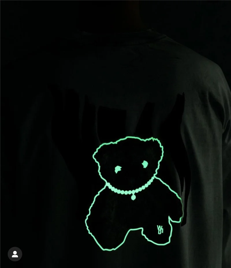 

Spring/Summer 2021 Three-dimensional Luminous Bear Logo Men's and Women's Short-sleeved T-shirt WE11DONE Good Quality