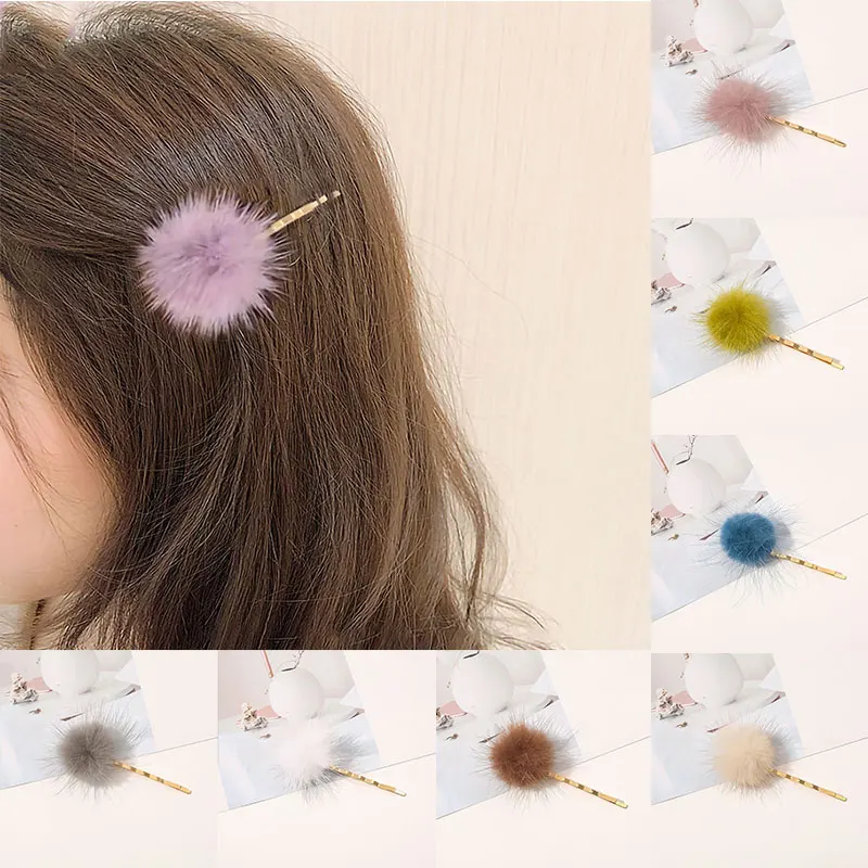 

Girls Hairpins with Small Lovely Soft Fur Pompom Mini Ball Gripper Hairball Pom Hairclips Children Hair Clip Hair Accessories