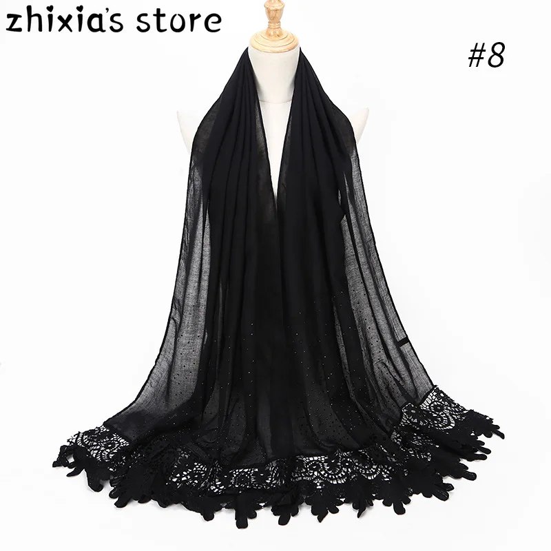 

Cotton Dovetail Lace Drill Scarf Shawl Women Muslim Crinkle Hijab Femme Musulman Soft Cotton Headscarf Islamic Shawls and Wraps