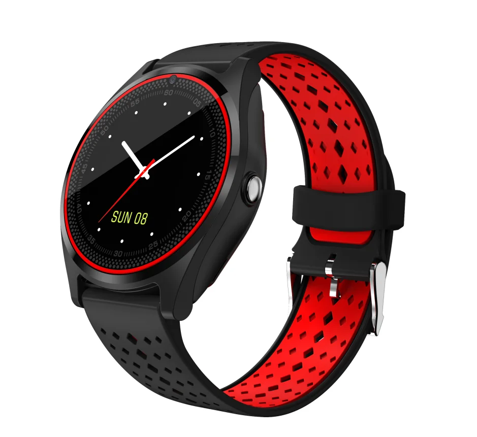 Black and red V9 Смарт-часы с поддержкой камеры Bluetooth Smartwatch SIM карты наручные часы для мужчин женщин детей беспроводные устройства спортивные часы - Цвет: Black and red