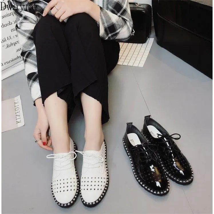 Женские лакированные туфли корейский стиль повседневная обувь на плоской