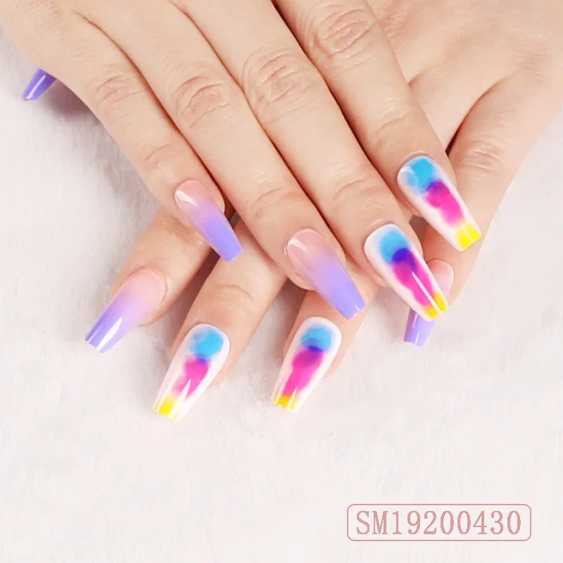 

24pcs/box French Color Graffiti Fake Nail Design Long ballet UV phototherapy Long ballet UV Press On Nails Sweet Dutch Nail Art
