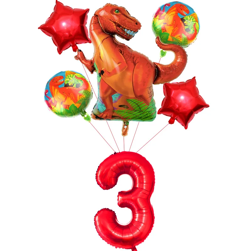 6pcs Red 3 years Фольга динозавр шары динозавров вечерние Happy День рождения украшения для детей из фильма «Парк Юрского периода»; украшения в виде животных воздушные шарики, детские игрушки - Цвет: 6pcs Red 3 years