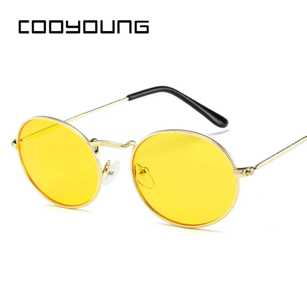 C5Yellow COOYOUNG маленькие овальные солнцезащитные очки для женщин и мужчин, винтажные брендовые дизайнерские солнцезащитные очки, металлическая оправа, UV400 gafas de sol - Цвет линз: C5Yellow