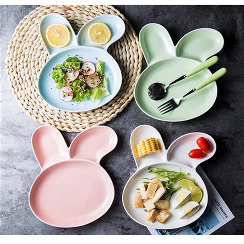 

Cute Rabbit Wheat Baby Bowl Cartoon Children Tableware Wheat Straw Kids Dinner Plate Divided Baby Infant Training Bowl Dishes
