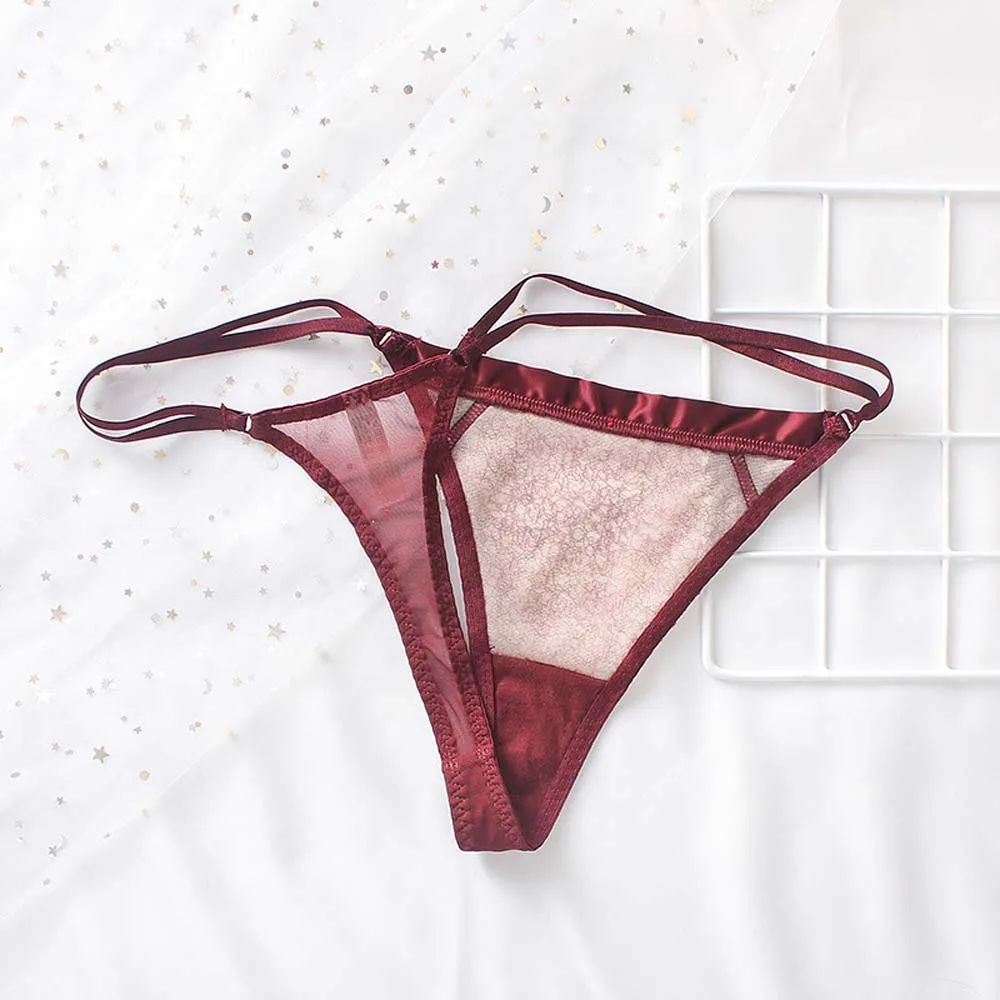 

Sexy Thong Women Hot Lace Low-waist Transparent Ladies Panties Thin Belt T-pants Mesh Gauze Girl Underwear