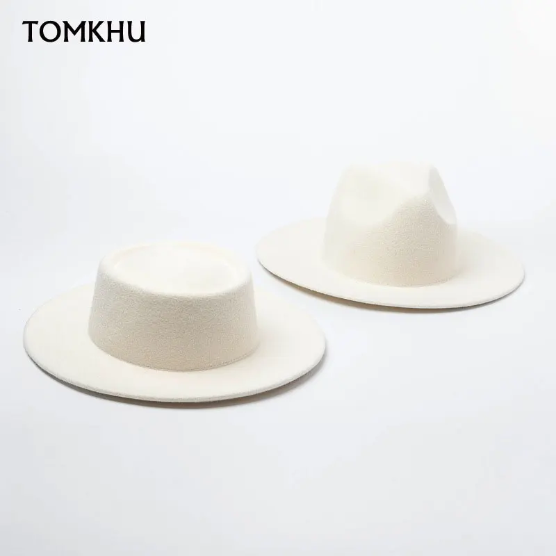 

100% Wool Felt Hats White Wide Brim Fedoras For Wedding Party Church Hat Fedora Hat Women Winter Floppy Derby Sombrero Mujer Hat