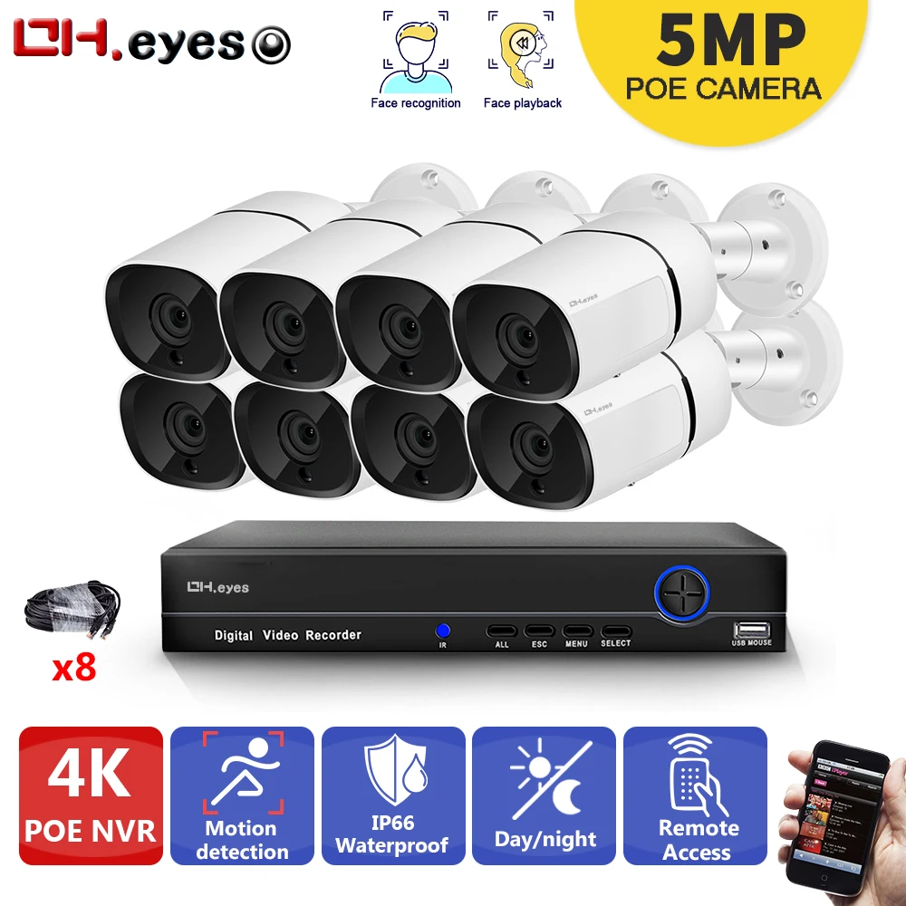 

Система видеонаблюдения OH.Eyes H.265 + 4K Ultra HD 8CH POE NVR CCTV, наружная аудиосистема 5 МП, камера ночного видения, комплект видеонаблюдения