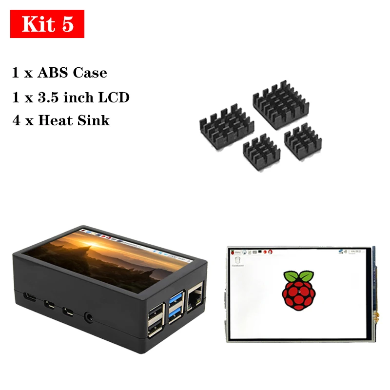 Raspberry Pi 4 корпус ABS Корпус Корпуса+ 3,5 дюймов TFT сенсорный экран ЖК-дисплей или крутой вентилятор охладитель для Raspberry Pi 4 Режим B - Цвет: Kit 5