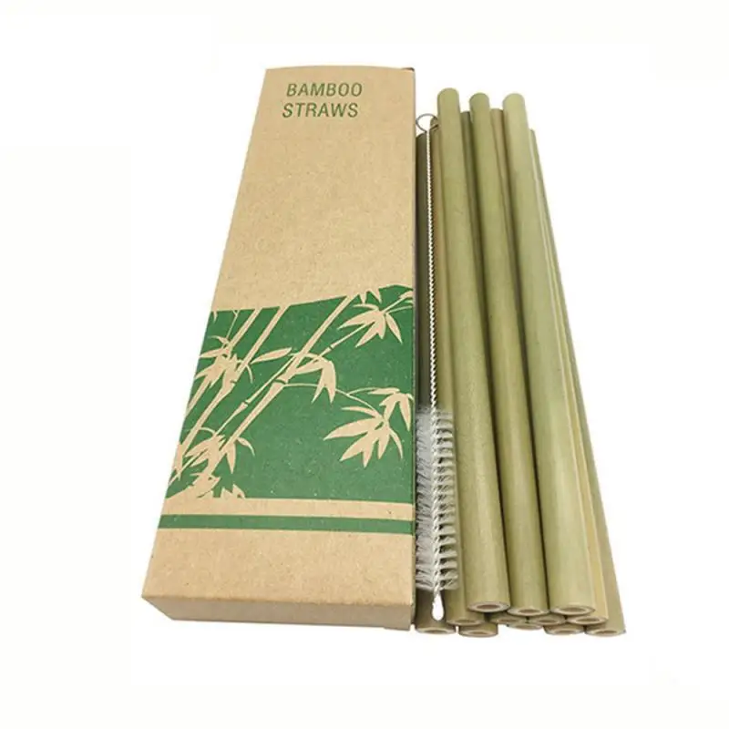 

10Pcs/Set Natural Bamboo Straw Reusable Drinking Straws with Case + Clean Brush Eco-friendly Bamboo Straws Bar Tools