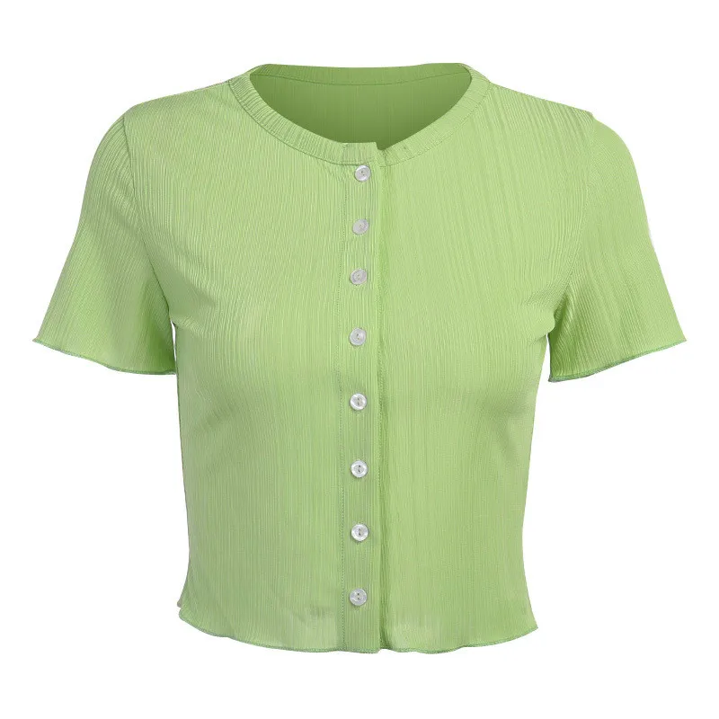 Женская Повседневная футболка с коротким рукавом однотонный кардиган