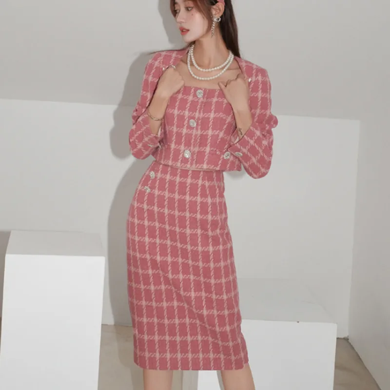 

Женский твидовый костюм с коротким пиджаком и юбкой, комплект из двух предметов