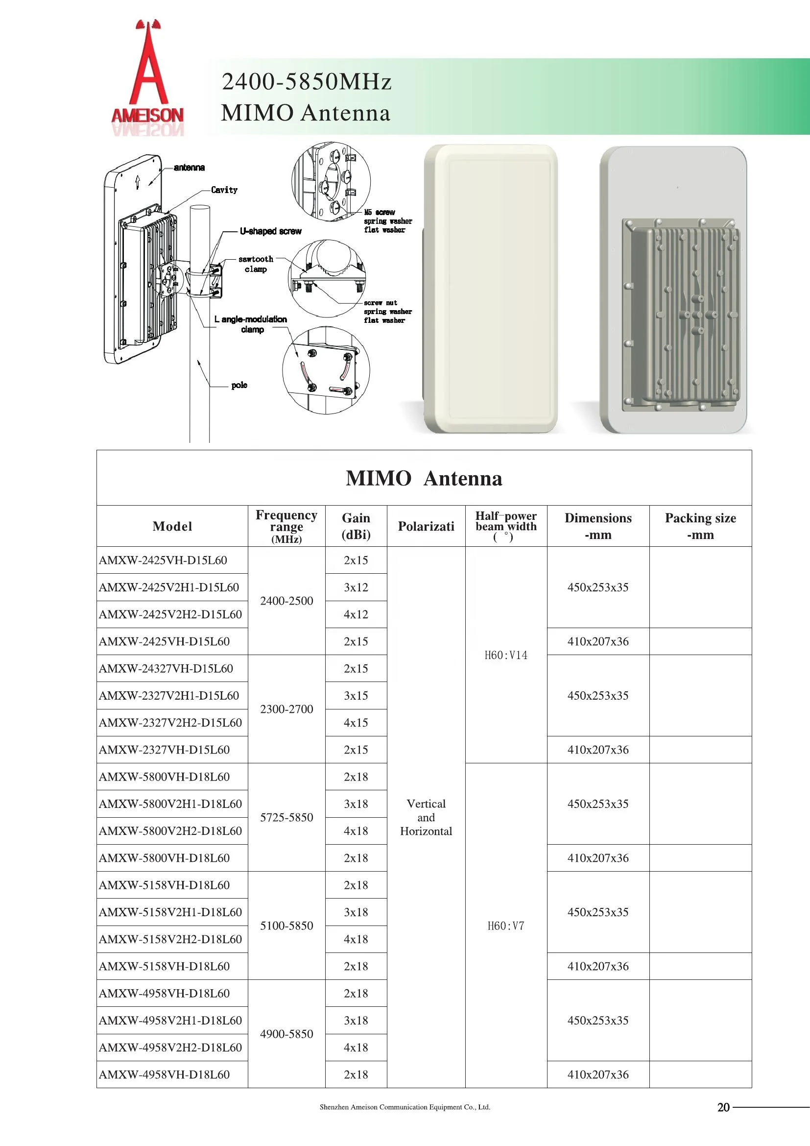 

Antenna Factory 5725 - 5850 MHz 2 x 15 dBi Directional Wall Mount Flat Patch Panel WiFi 5.8 g mimo antenna