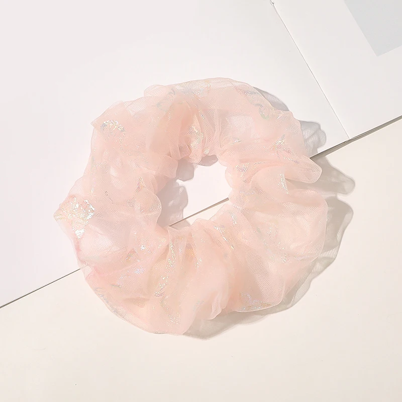 

2021 Summer Organza Hair Scrunchie Laser Large Chiffon Women Elastic Hair Band Headwear Ponytail Holder Hair Ties Accessories