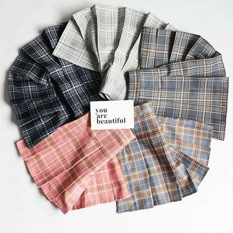 

XS-3XL Harajuku 2020 Women Fashion Summer high waist pleated skirt Wind Cosplay plaid skirt kawaii Female Skirts