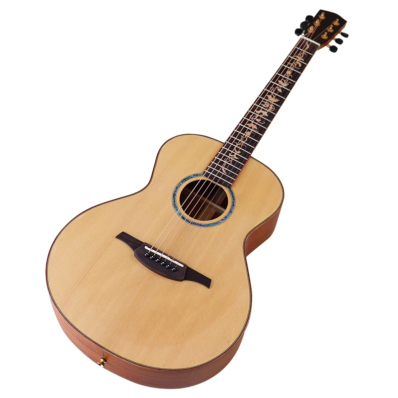 

High Grade 36 Inch Acoustic Guitar Solid Spruce Wood Top Natural Color Matte Finish Full Size Flower Inlay Fretboard