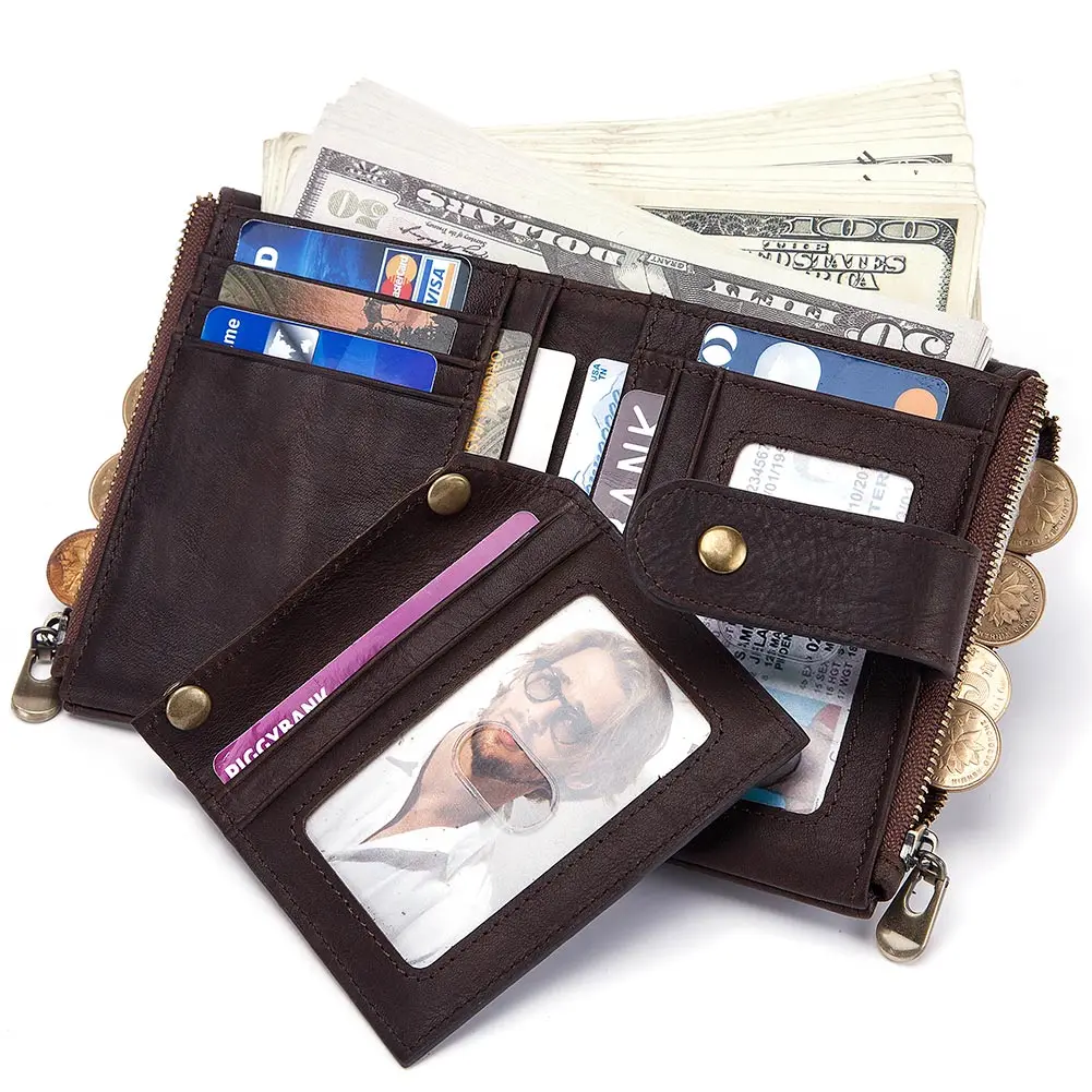 Мужской кошелек из натуральной воловьей кожи с отделением для монет и карт |