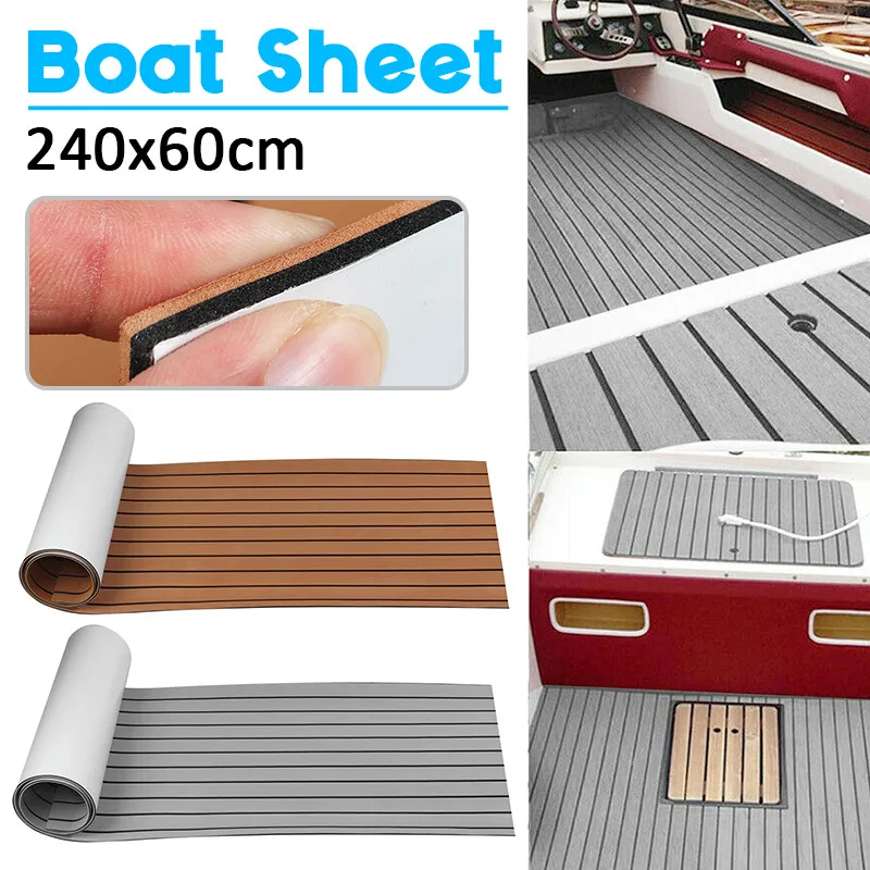 

600x2400x6mm Self Adhesive Yacht Flooring Self-Adhesive EVA Foam Teak Brown With Black Line Faux Teak Boat Decking Sheet