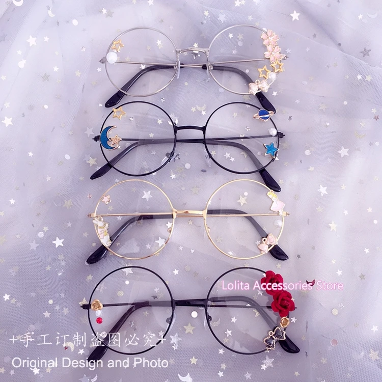 

Harajuku Sakura Round Frame Flat Light Glasses Sweet Lolita Gothic Soft Girl Vintage Harajuku Rose Eyewear Cosplay gay props