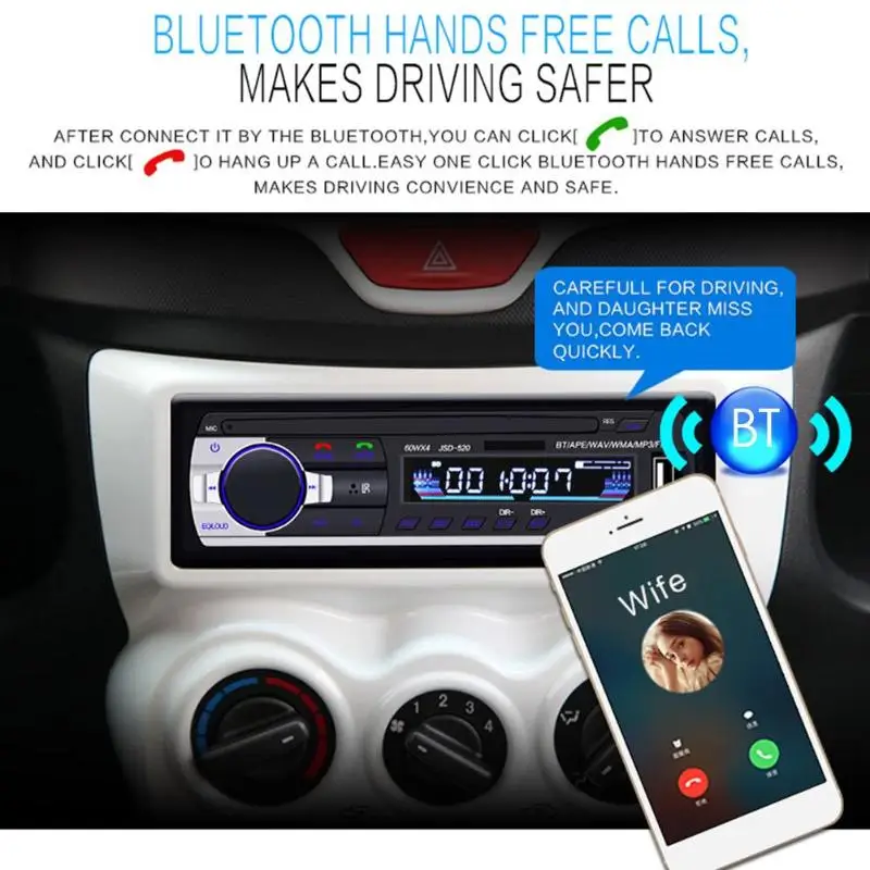 VODOOL Универсальный 1 din автомобильный Bluetooth авто MP3 плеер JSD 520C B 12V в тире стерео
