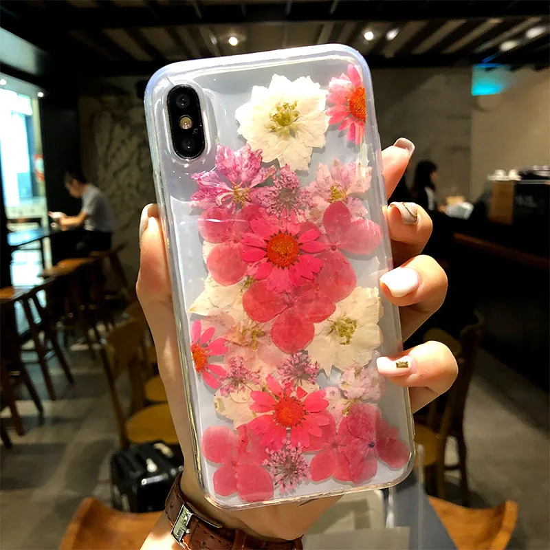 02 Настоящие сухие цветы чехол для телефона для iPhone X 7 8 Plus прозрачный мягкий ТПУ красивый прессованный задний Чехол для iPhone 11 11 Pro Max - Цвет: 02