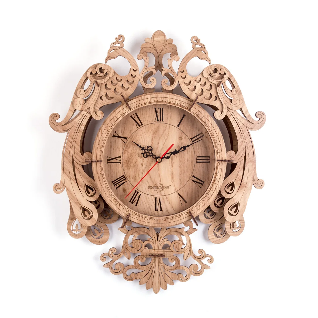 

33Pcs/Set 3d DIY Wooden Wall Clock Silent Puzzle Model Kit Laser Cutting 3D Peafowl Clocks For Home Decor - Oak Color