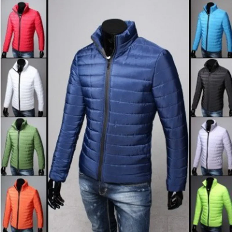 Autumn Winter Men's Parkas Jacket Slim Thick Fashion male Candy Color Striped Jackets And Coats | Мужская одежда