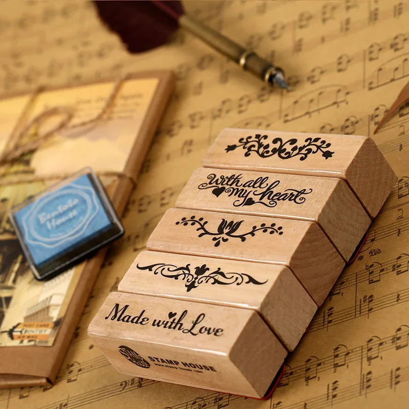 

Romantic Long Stamp Diy Wooden Rubber Stamps for Scrapbooking Vintage Stationery Stamps Set Journal Stamp